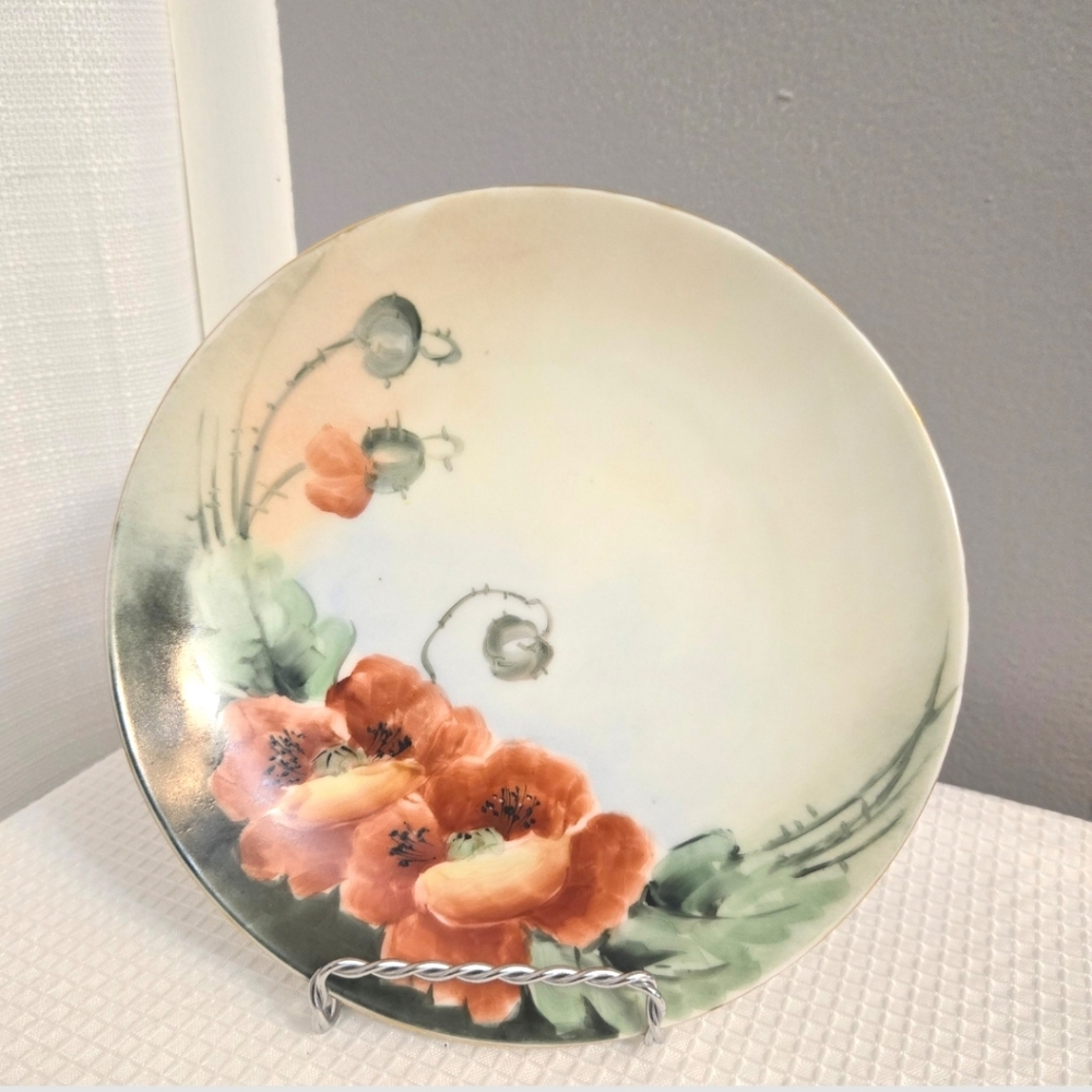 Vtg Bavaria Thomas Poppy Plate Porcelain Serving Wall Decor Handpainted